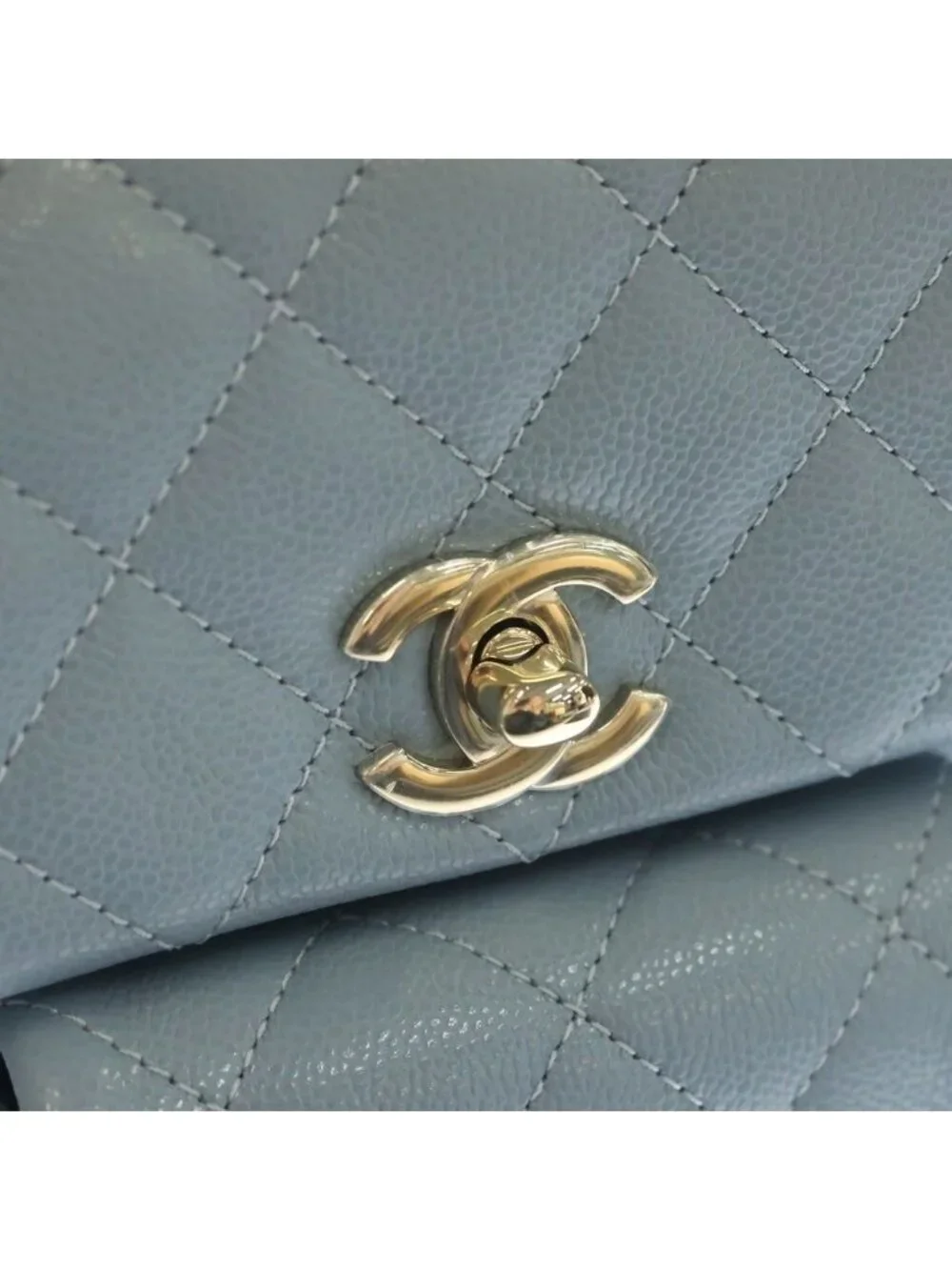 Chanel Quilted Backpack Small Caviar Leather Light Blue Silver Plate